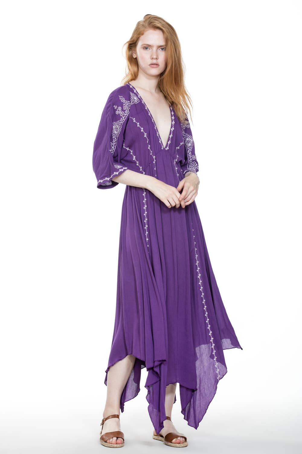 En Crème - Wholesale Dress - Women's - Short Sleeve Embroidery Handkerchief Maxi Dress8