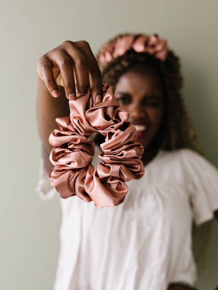 Clay Satin Jumbo Scrunchie for wholesale by Shop Andi