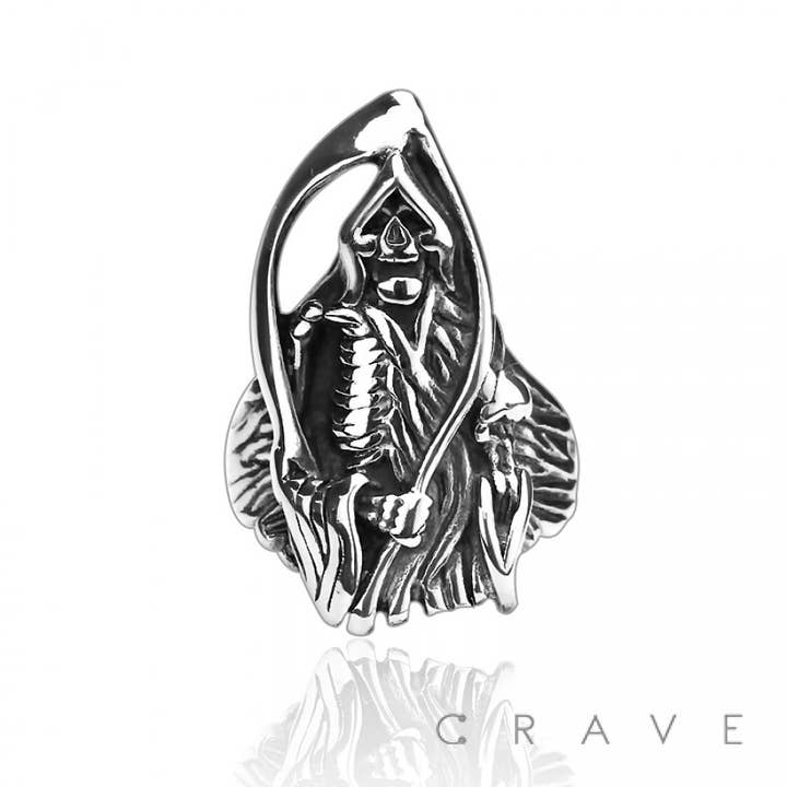 SS GRIM REAPER RING for wholesale by CRAVE BODY JEWELRY