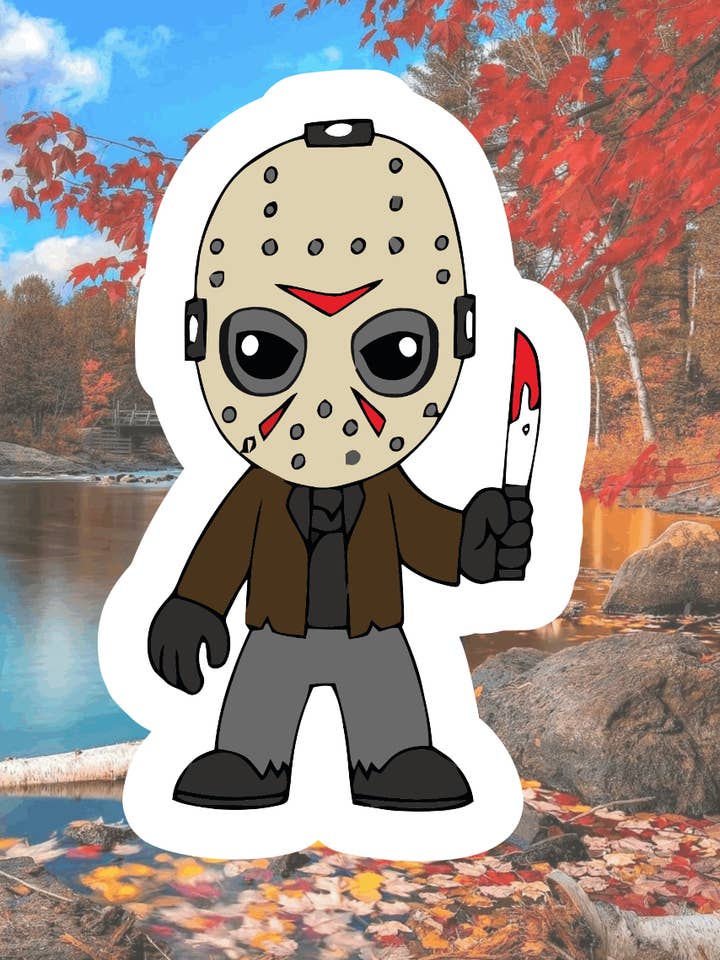 Jason, lindo, dibujos animados de terror, pegatina impermeable para venta al por mayor de Crazilyhumbledesigns