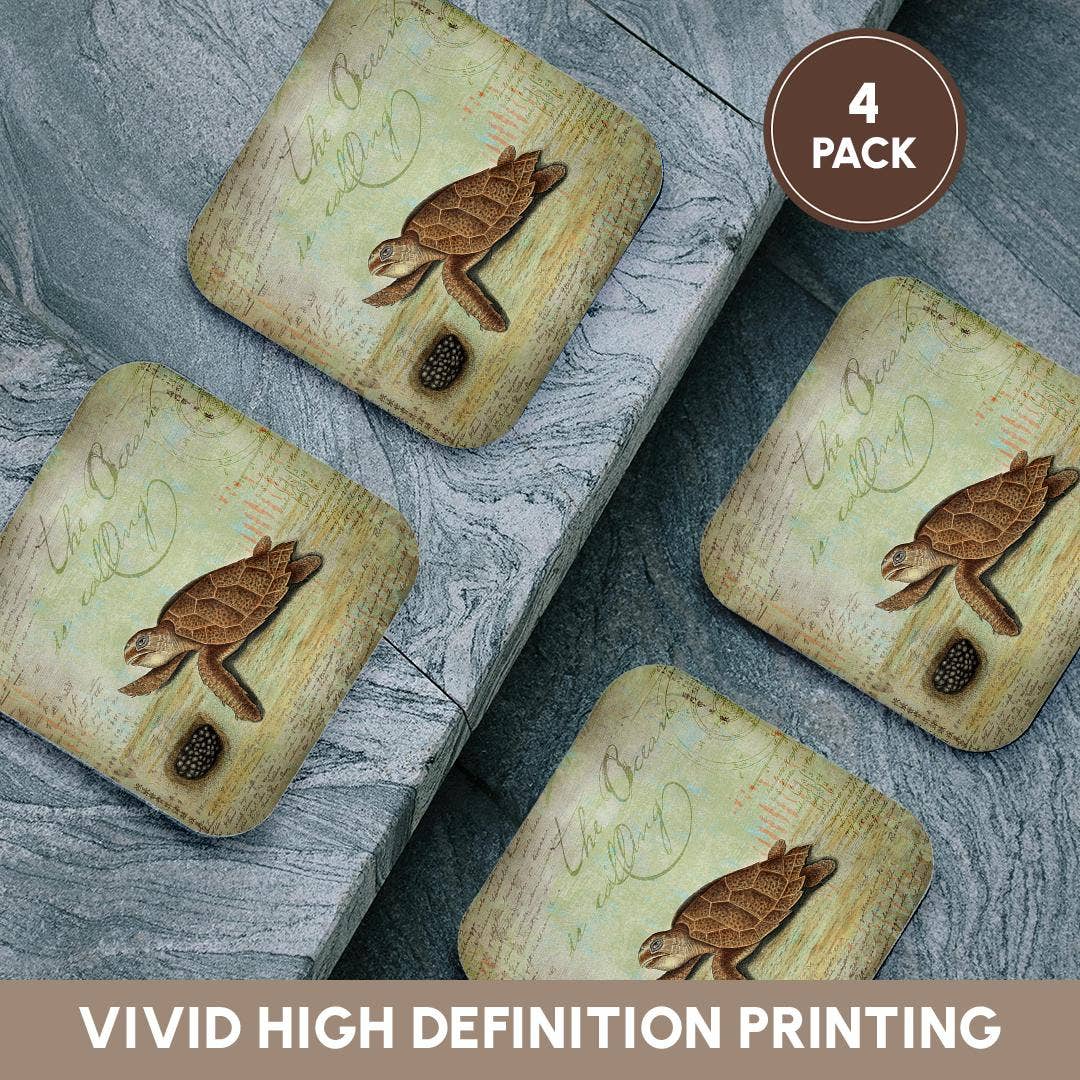 3dRose - Wholesale Coasters - 3dRose, Vintage Illustration Of Sea Turtle And Nest, Coaster12