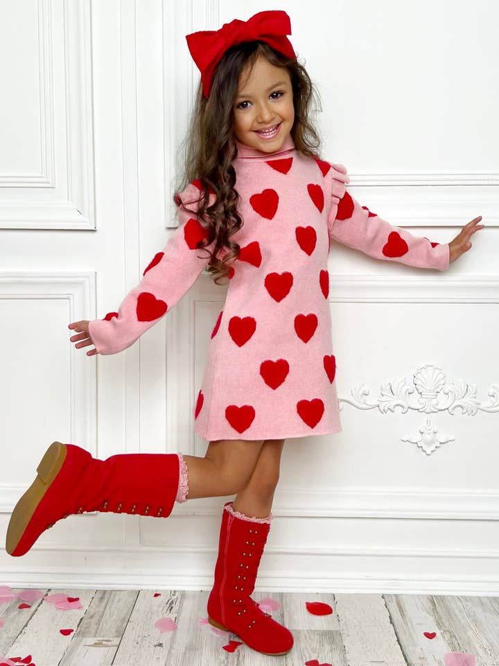 Warms My Heart Pink Turtleneck Sweater Dress for wholesale by Mia Belle Girls • Wholesale