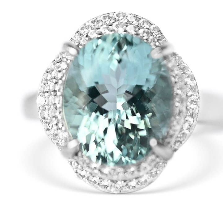 Oval Light Blue Aquamarine Solitaire Ring in Sterling Silver | 8.55 ct for wholesale by Blue Star Gems NY