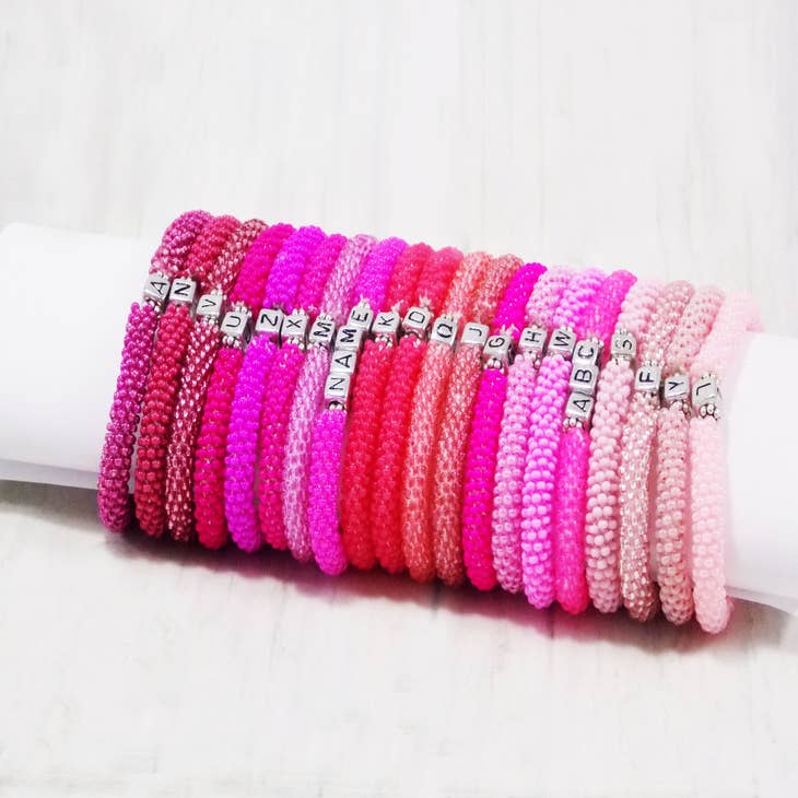 Wholesale Custom Word Beaded Bracelet Pink Boho Stack Personalized