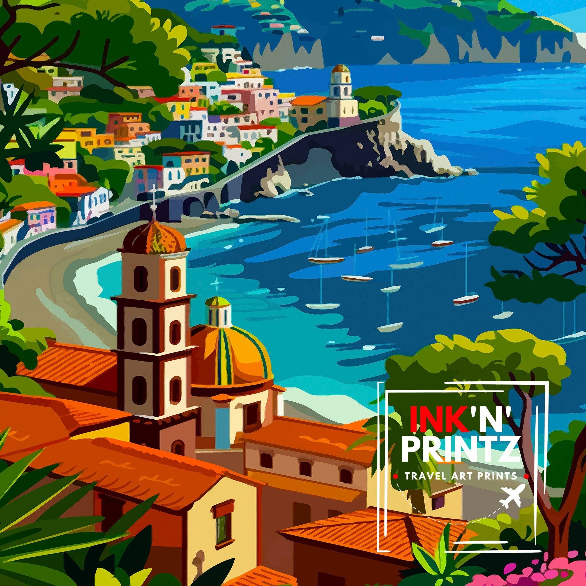InkNPrintz – wholesale Art print – Amalfi Coast Italy Travel Poster Amalfi Coast7