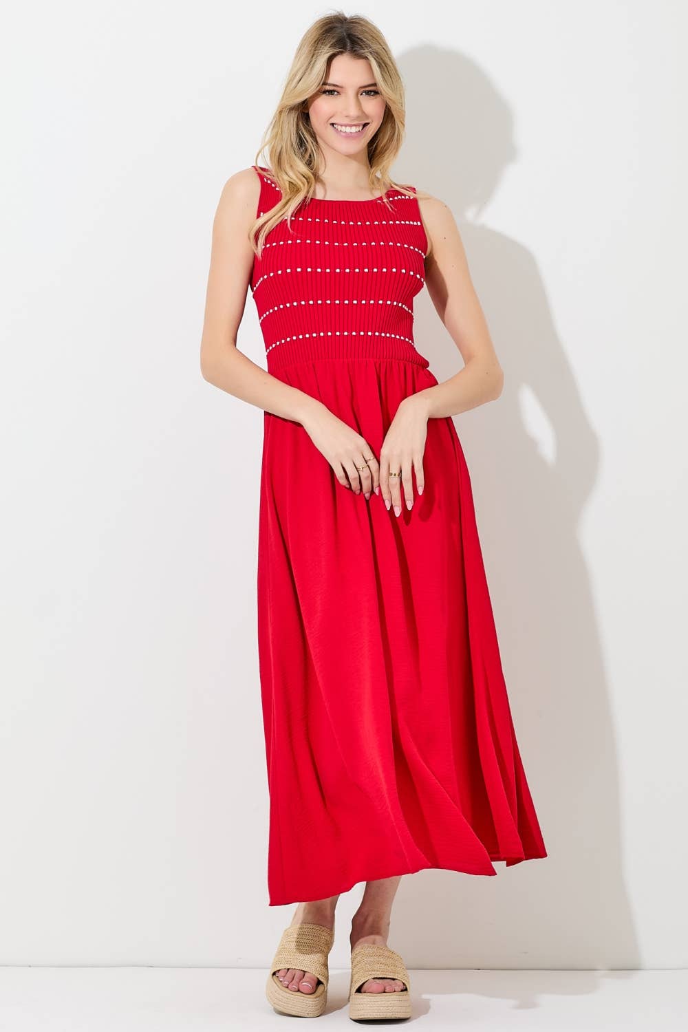 Baevely by Wellmade USA - Wholesale Dress - Women's - DOTTED STRIPE SWEATER MAXI DRESS1