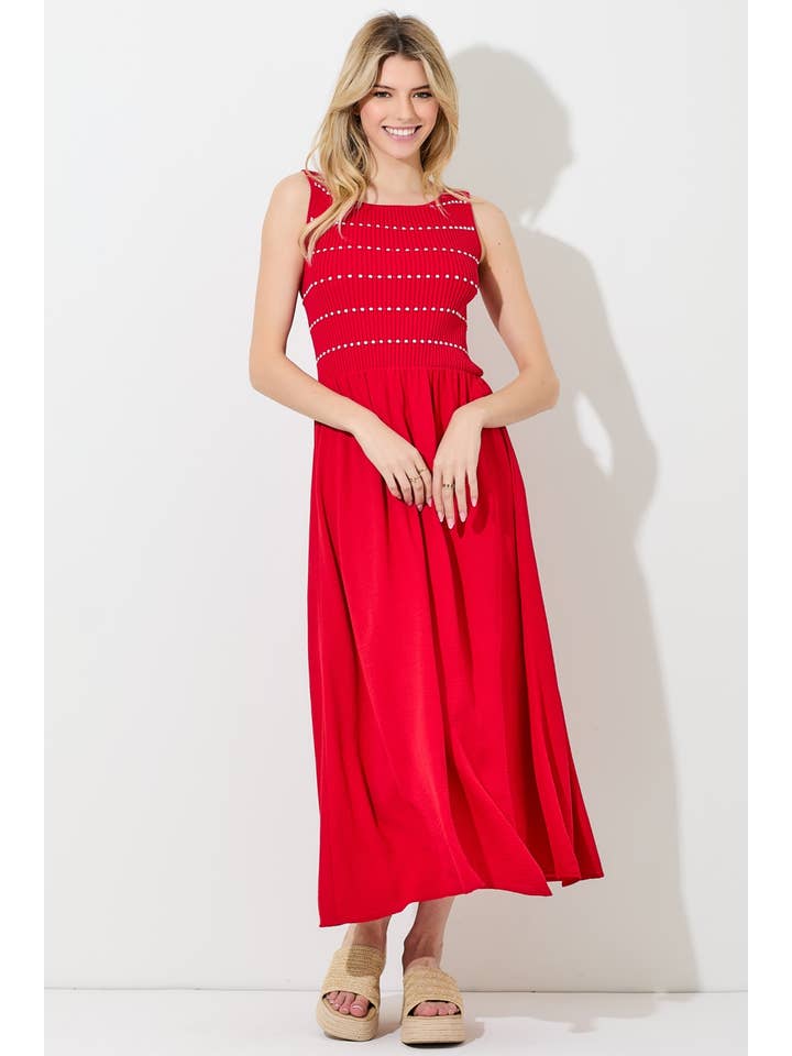 Baevely by Wellmade USA - Wholesale Dress - Women's - DOTTED STRIPE SWEATER MAXI DRESS1