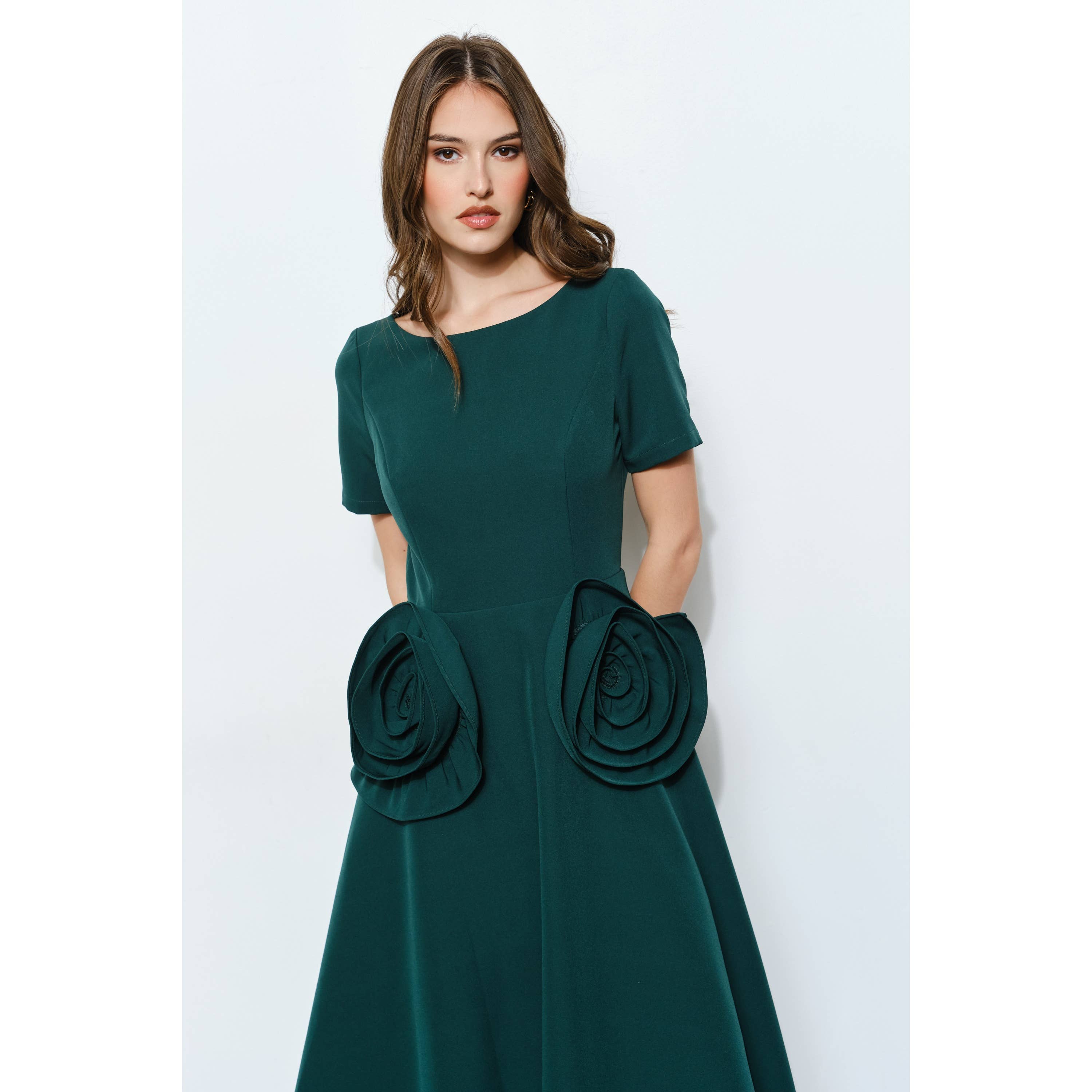 INA - Wholesale Dress - Women's - Elegant Rose Applique A-Line Midi Dress26