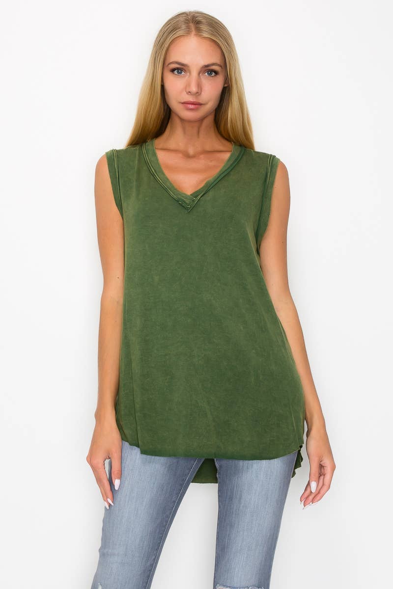 J.Her - Wholesale Tuniek - Dames - Met mineralen gewassen top zonder mouwen met V-hals HT40042