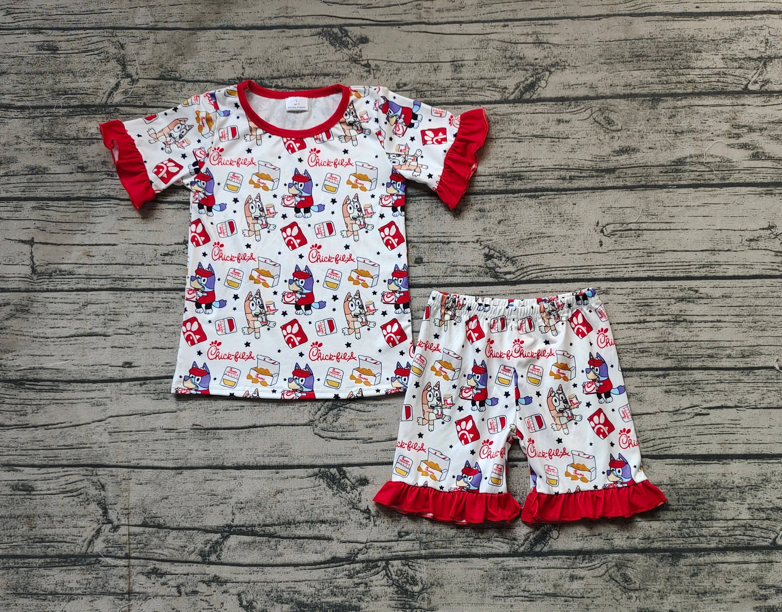 Wholesale Baby Girls Red Dogs Fries Chips Short Sleeve Shirt