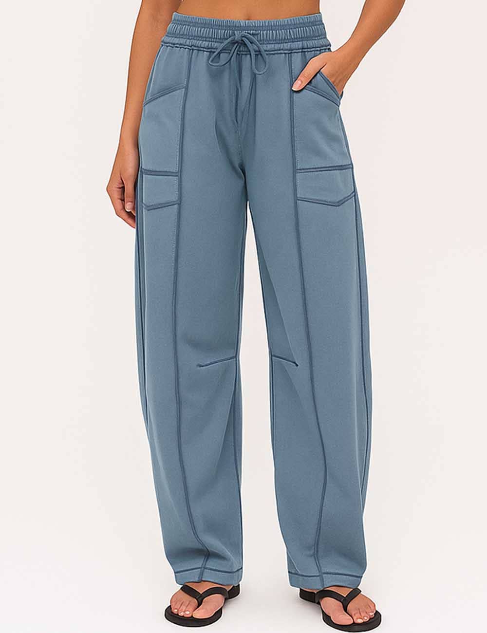 Sweetkama - Wholesale Pants - Women's - Ladies Contrast Stitching Elastic Waist Drawstring Barrel Pants8