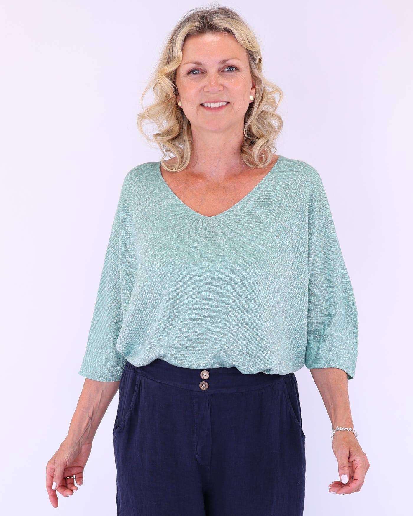 Cadenza Italy Ltd – wholesale Knit top – Women's – Modal Blend V Neck Sparkle Top8