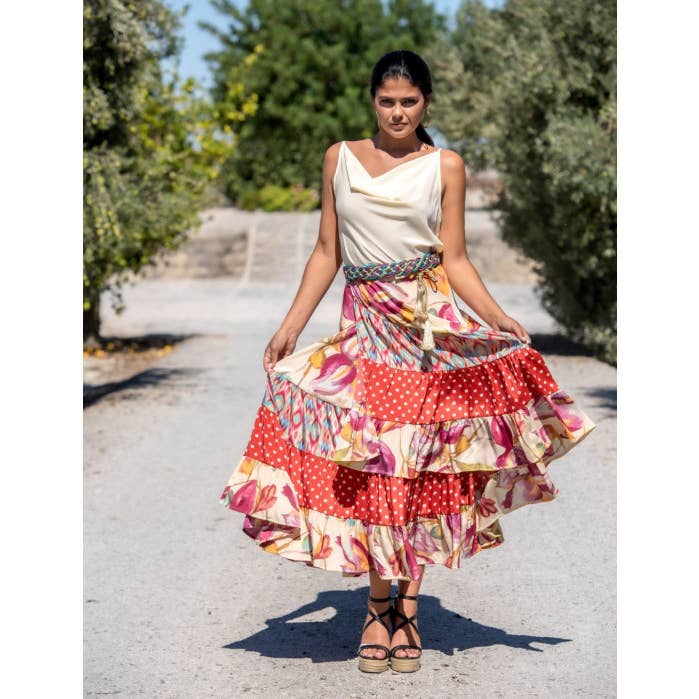 SUNSET & MOON PAREO PRICKFÄRGAD KRÄMKJOL för wholesale av Káhyra