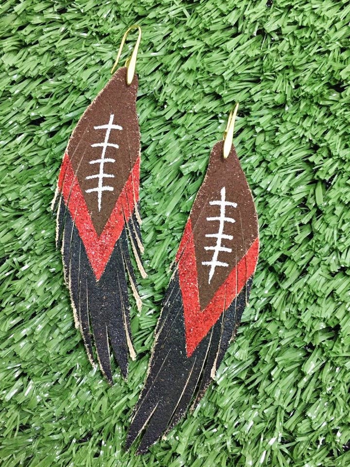 Short Feather Leather Earring - 2 Color Football Painted for wholesale by The Supply Society