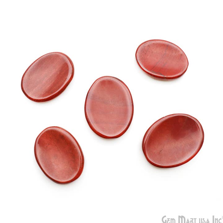 Red Jasper Natural Worry Stone, 39x29mm Oval Thumb Crystal for wholesale by GemMartUSA