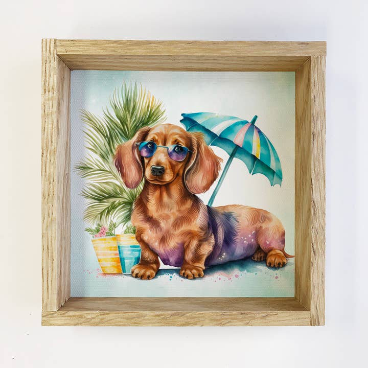 Hangout Home - Wholesale Sign - Dauchund Dog Summer Dog Small Canvas Sign- Beach Dog
