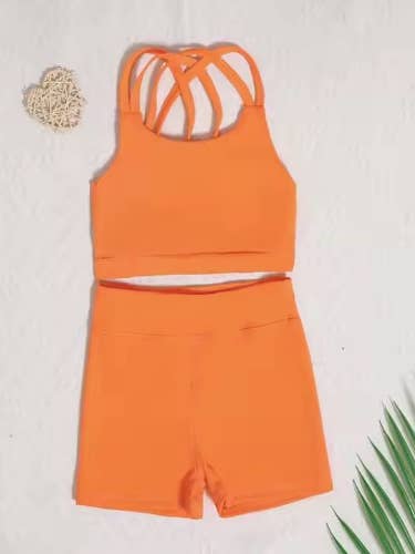 Orange Girls 2-Piece Athletic Short and Tank Set: BrightOrange for wholesale on Faire1
