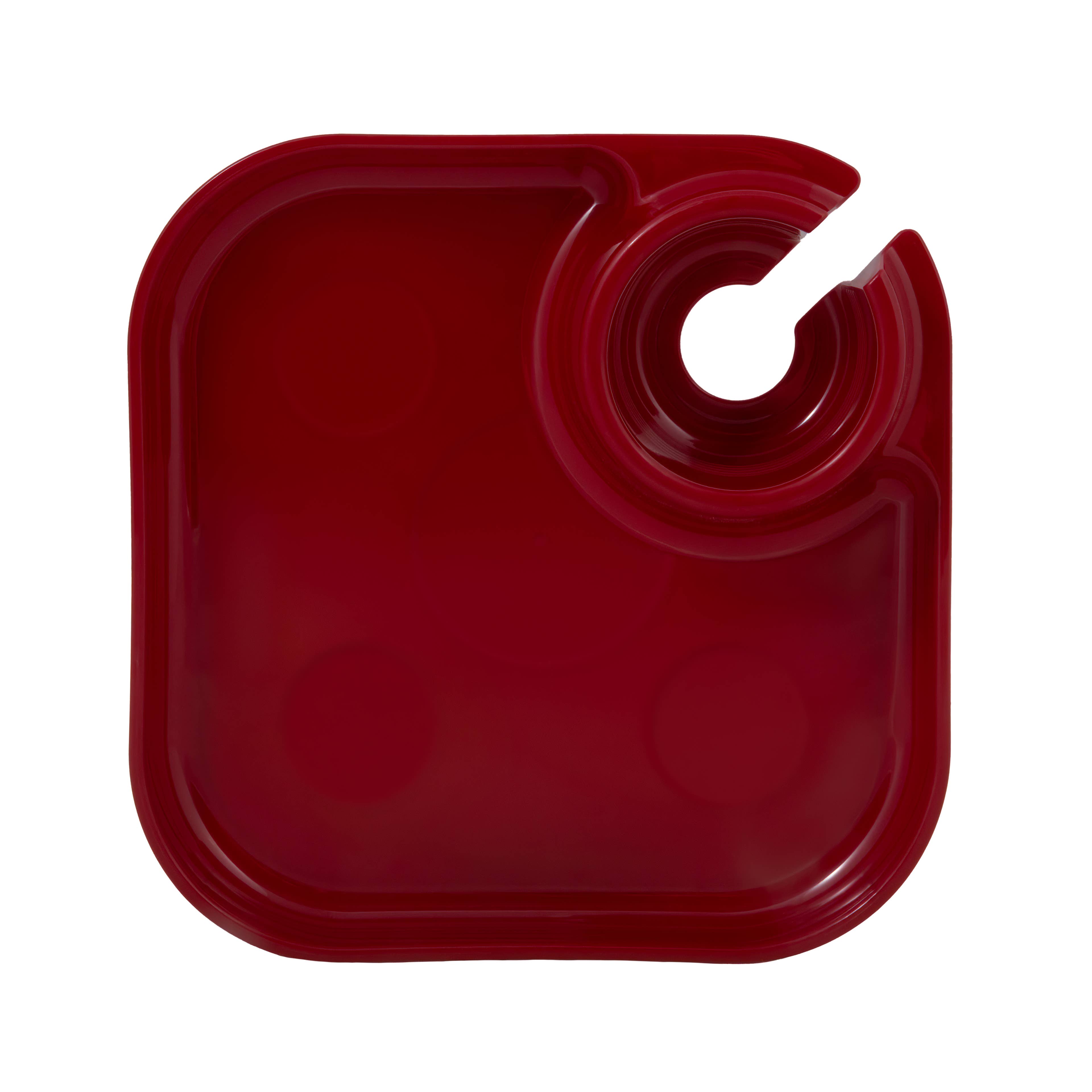 Fancy Panz - Vente Assiette jetable - Assiettes de fête réutilisables avec porte-boisson, lot de 4, rouge3