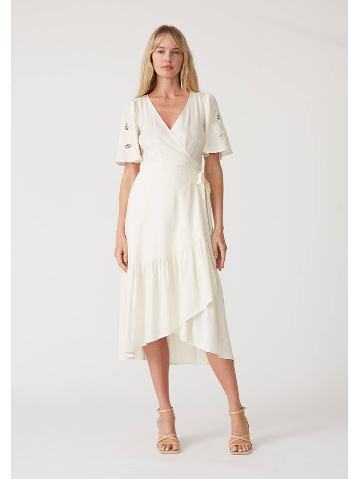 Lovestitch - Wholesale Dress - Women's - Cutout Embroidered Short Sleeve Midi Wrap Dress5