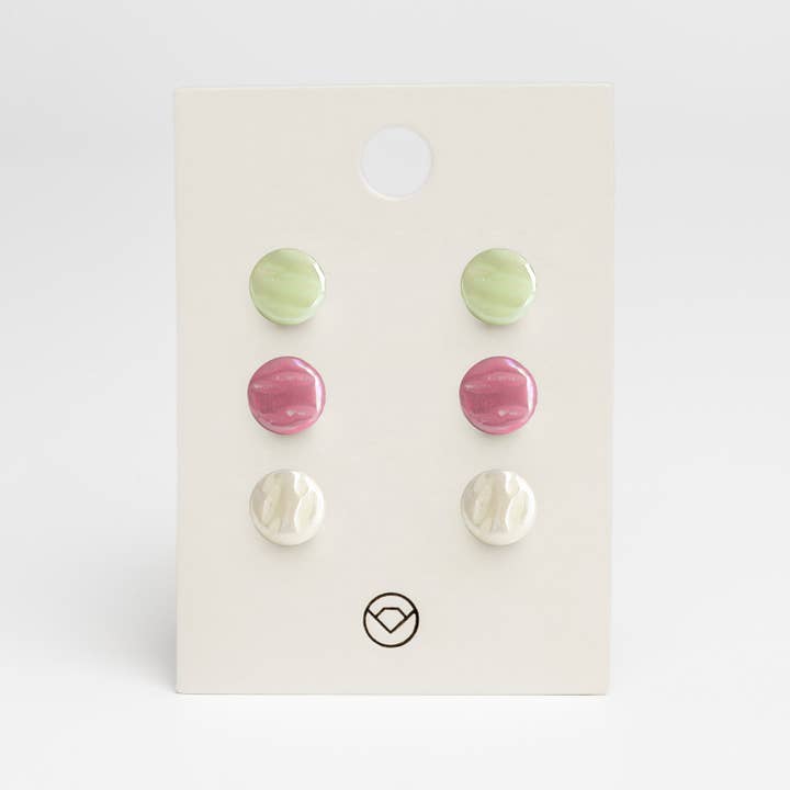 Lot de 3 boucles d'oreilles/vert mai • rose quartz • blanc perle pour la vente par ALEXASCHA
