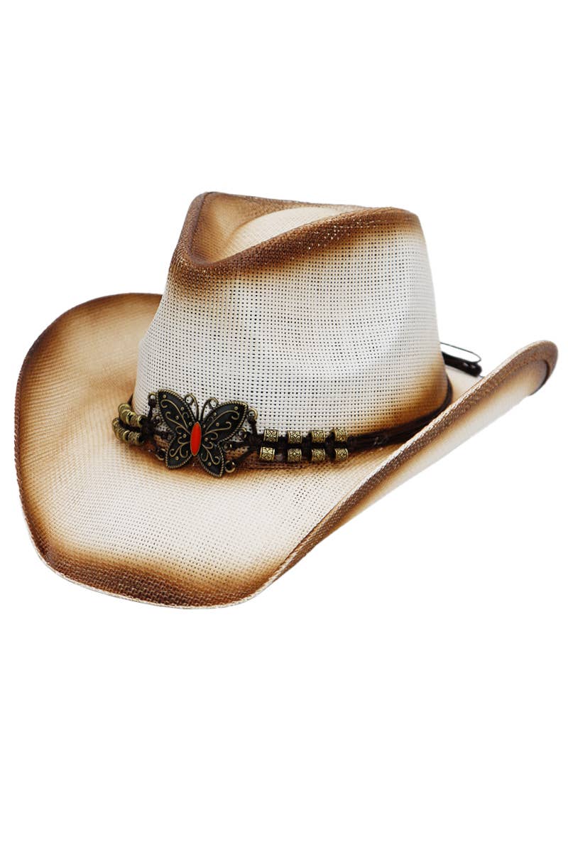Cap Zone - Wholesale Cowboy Hat - Women's - Butterfly Emblem Waxed String Straw Cowboy Hat8