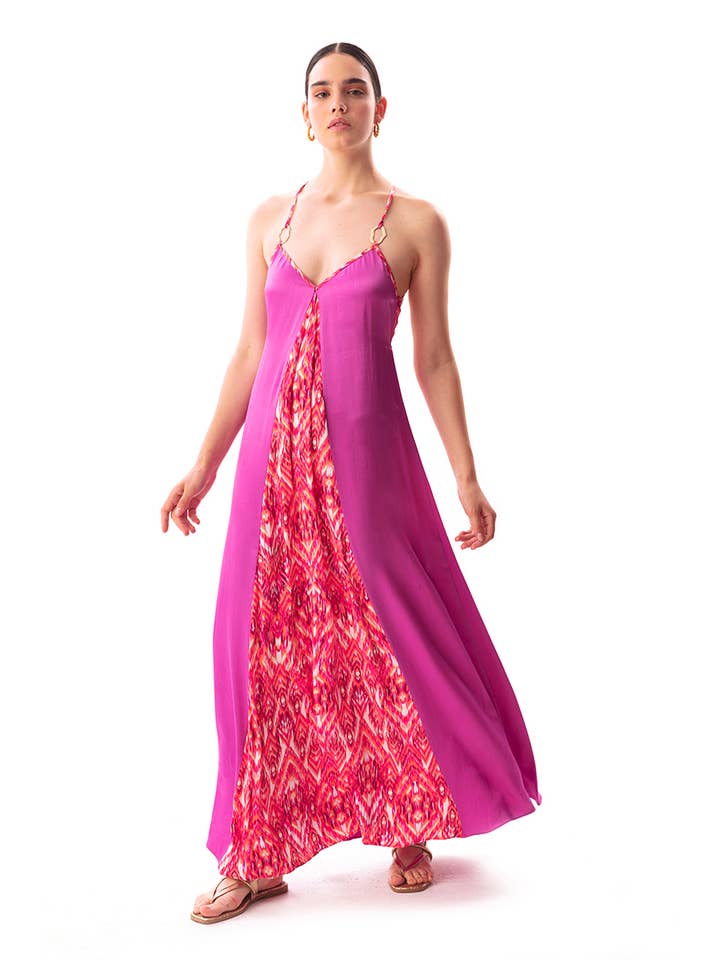 ABITO LUNGO CON SCOLLO A V SANTO - «SETA» VEGANA BIOLOGICA per la vendita all'ingrosso da parte di Movom Swimwear