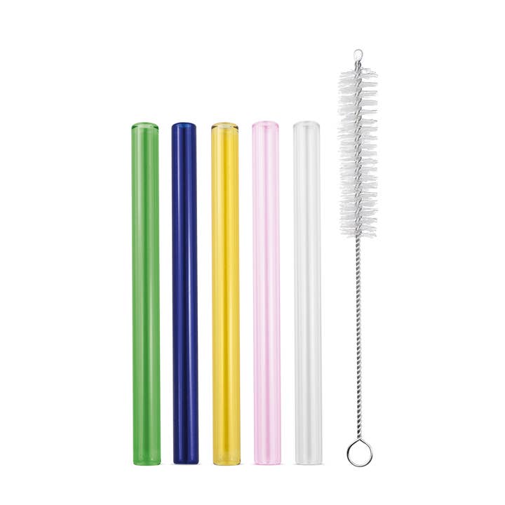 5 pcs Straight glass straws + cleaning brush for wholesale by Strawganic
