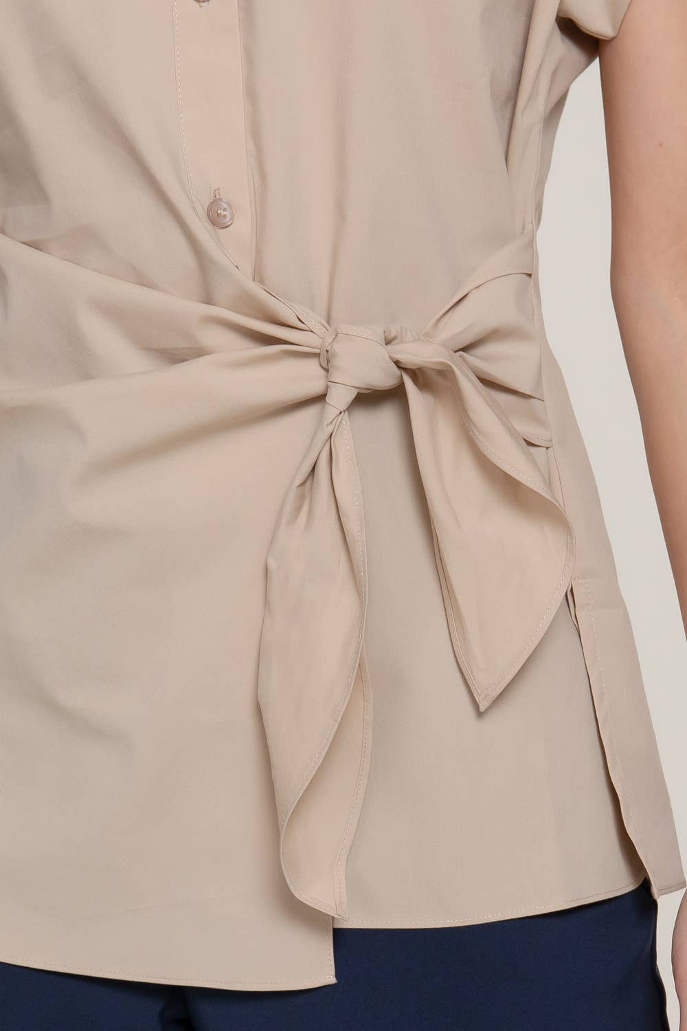 Active Basic | Active USA - Wholesale Button Down Shirt - Women's - Short Dolman Sleeve Button Down Side Knot Poplin Shirt7