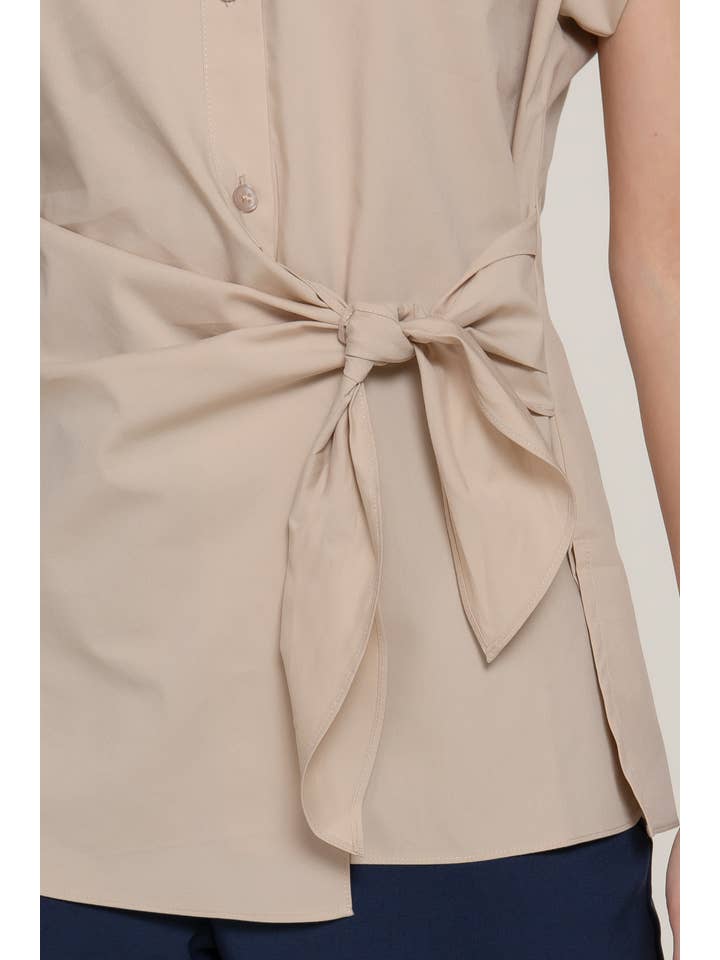 Active Basic | Active USA - Wholesale Button Down Shirt - Women's - Short Dolman Sleeve Button Down Side Knot Poplin Shirt7