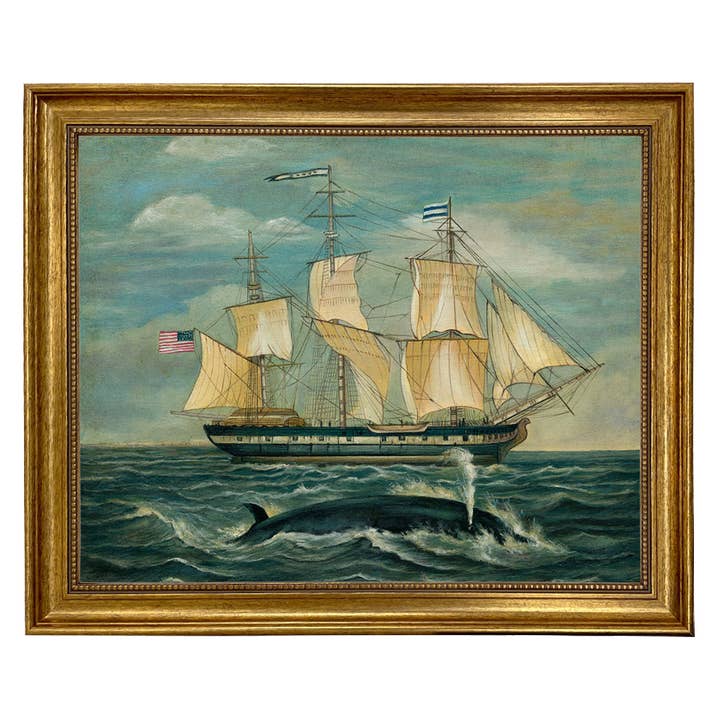 Madison Bay Co. - Historical Home Decor Reproductions - Wholesale Painting/drawing - American Whaling Ship with Sperm Whale Vintage Painting Print3