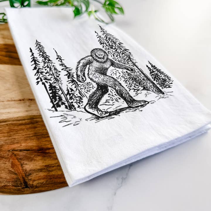 Because Tees - Wholesale Tea Towel - Bigfoot in the Woods Tea Towel4