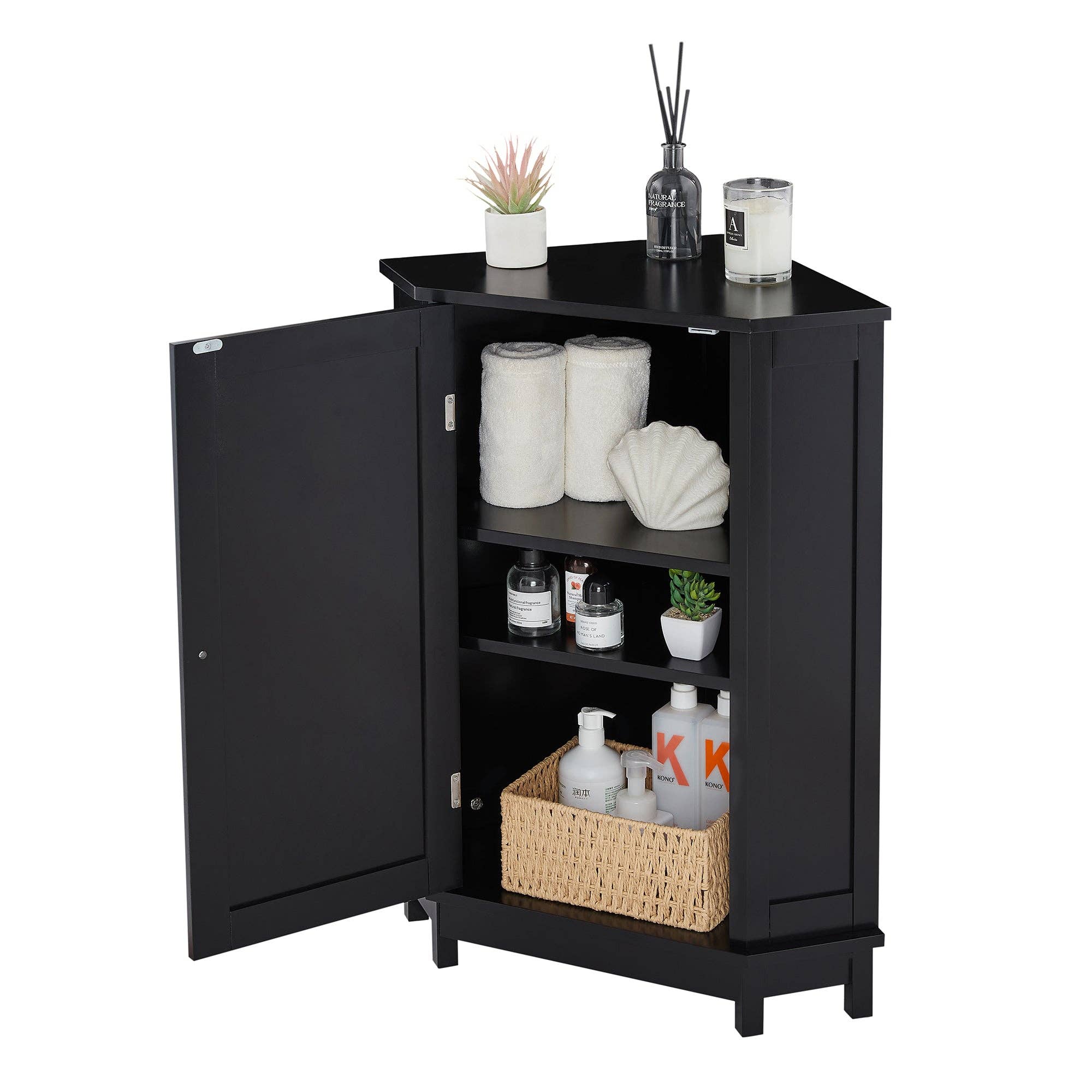 Orange County Decor - Wholesale Cabinet - Black Bathroom Cabinet Triangle Corner Storage Cabinet With Adjustable Shelf Modern Style Mdf Board Black Mdf10