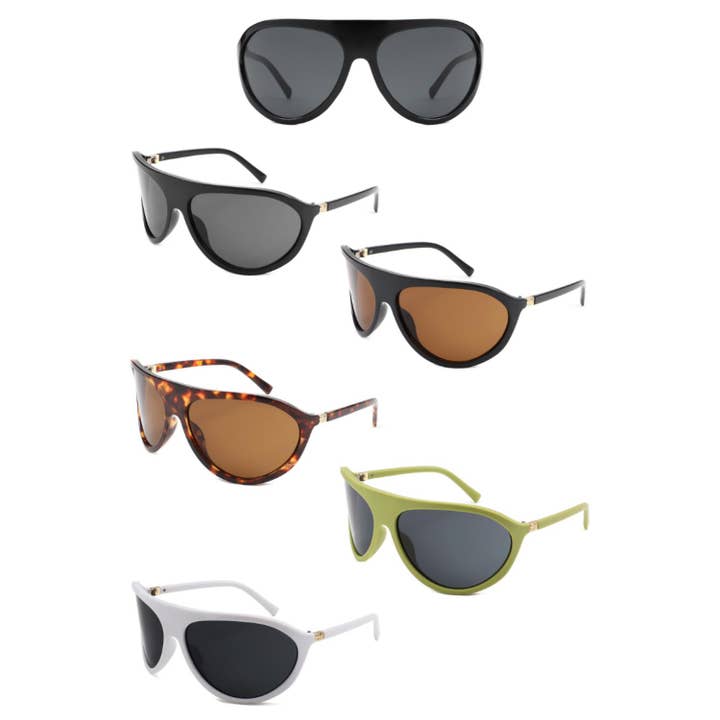 Retro Wraparound Bold Shield Aviator Solglasögon för wholesale av Cramilo Eyewear