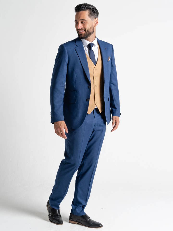 Charlie - Royal Blue Jacket With Camel Waistcoat for wholesale by V2 classic