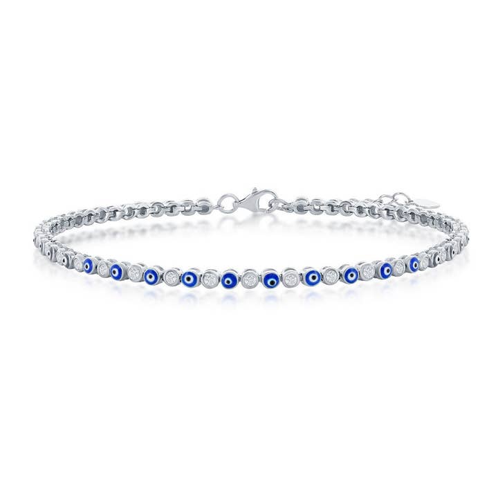 Evil Eye (Blue) and CZ Tennis Bracelet - Sterling Silver for wholesale by International Excellence