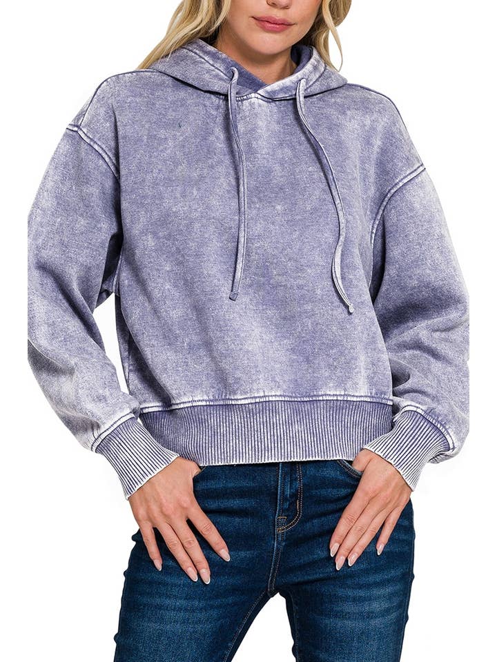 Vanilla Monkey - Venta al por mayor Sudadera con capucha - Mujer - Sudadera con capucha corta de forro polar Acid Wash
