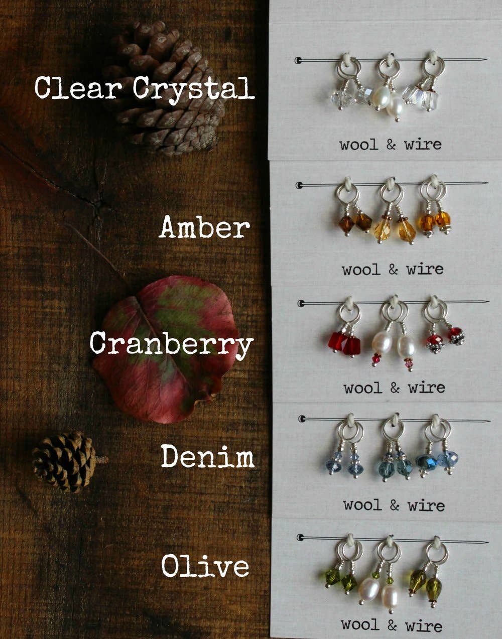 NNK Press - Wholesale Knitting/Crochet Supplies - Wool & Wire: Mini Crystal & Pearl Stitch Markers (Set of 6)6