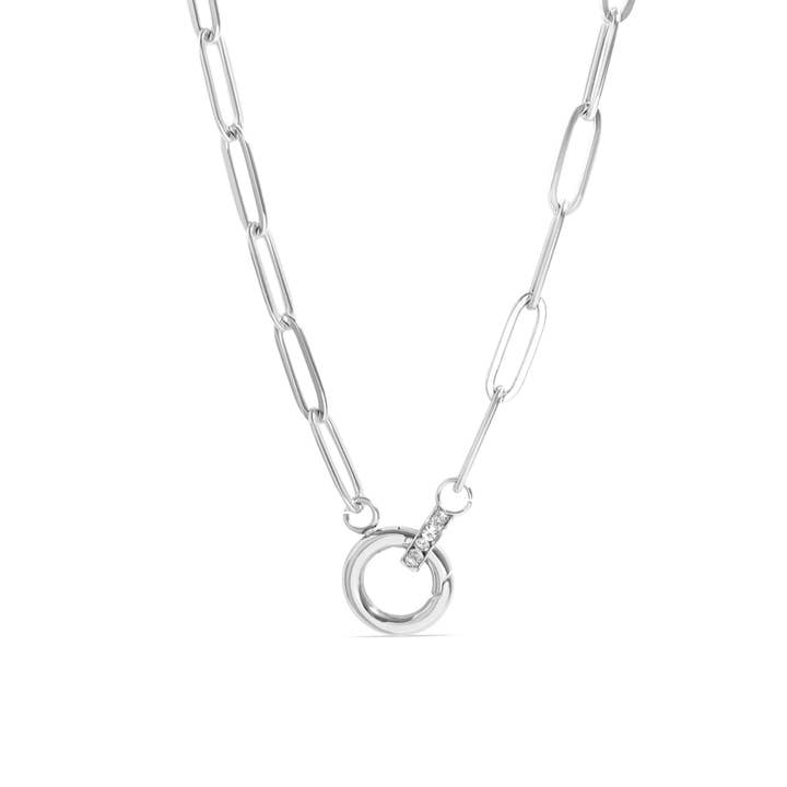 WJW - Wholesale Pendant/Charm Necklace - 18K Gold PVD Paperclip Rhinestone Charm Holder Necklace