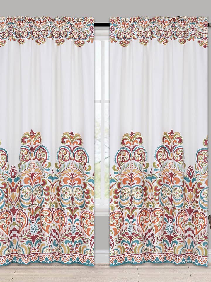 2pc Room Darkening Window Curtain Colorful Paisley Pattern Set Energy Saver Hemmed for wholesale by Jenin Home Furnishing Inc