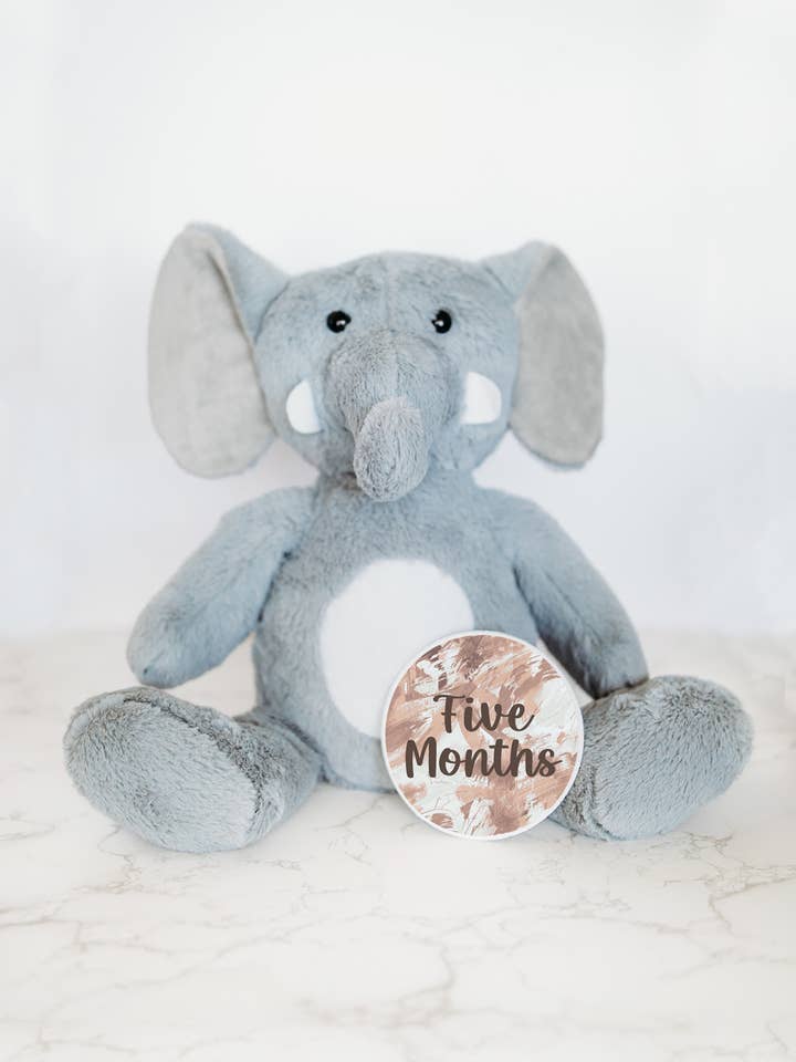 Monthly Milestone Discs, Elephant Stuffed Animal for wholesale by Grow With Me Baby Co