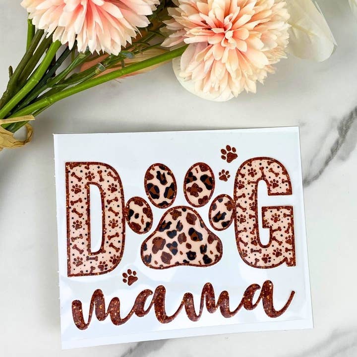 Dog Mama (sparkle) | 4" UV DTF Decal for wholesale by HKS Custom Designs