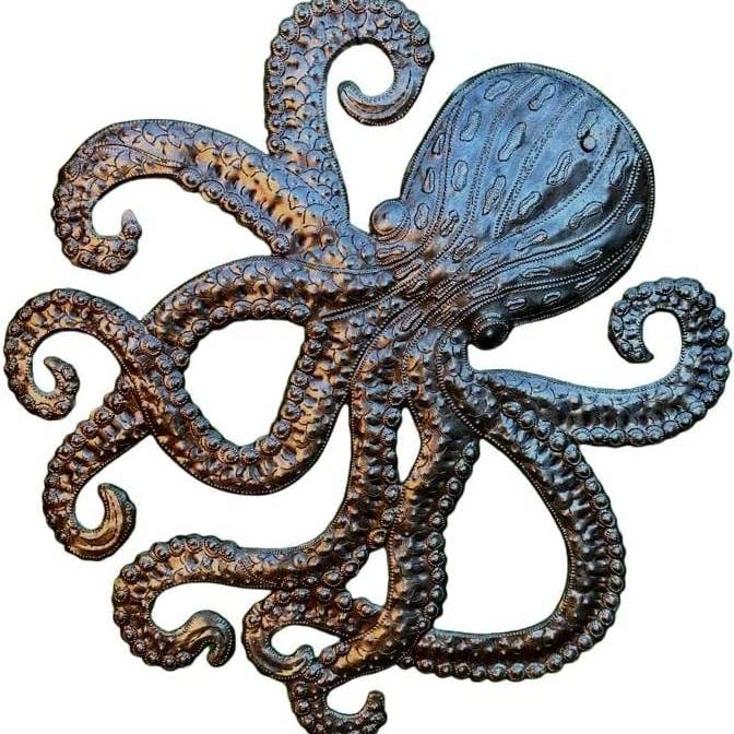 Handcrafted Octopus Sea Wall Hanging Art, Nautical Theme 15" for wholesale by Haiti Fair Trade~ It's Cactus