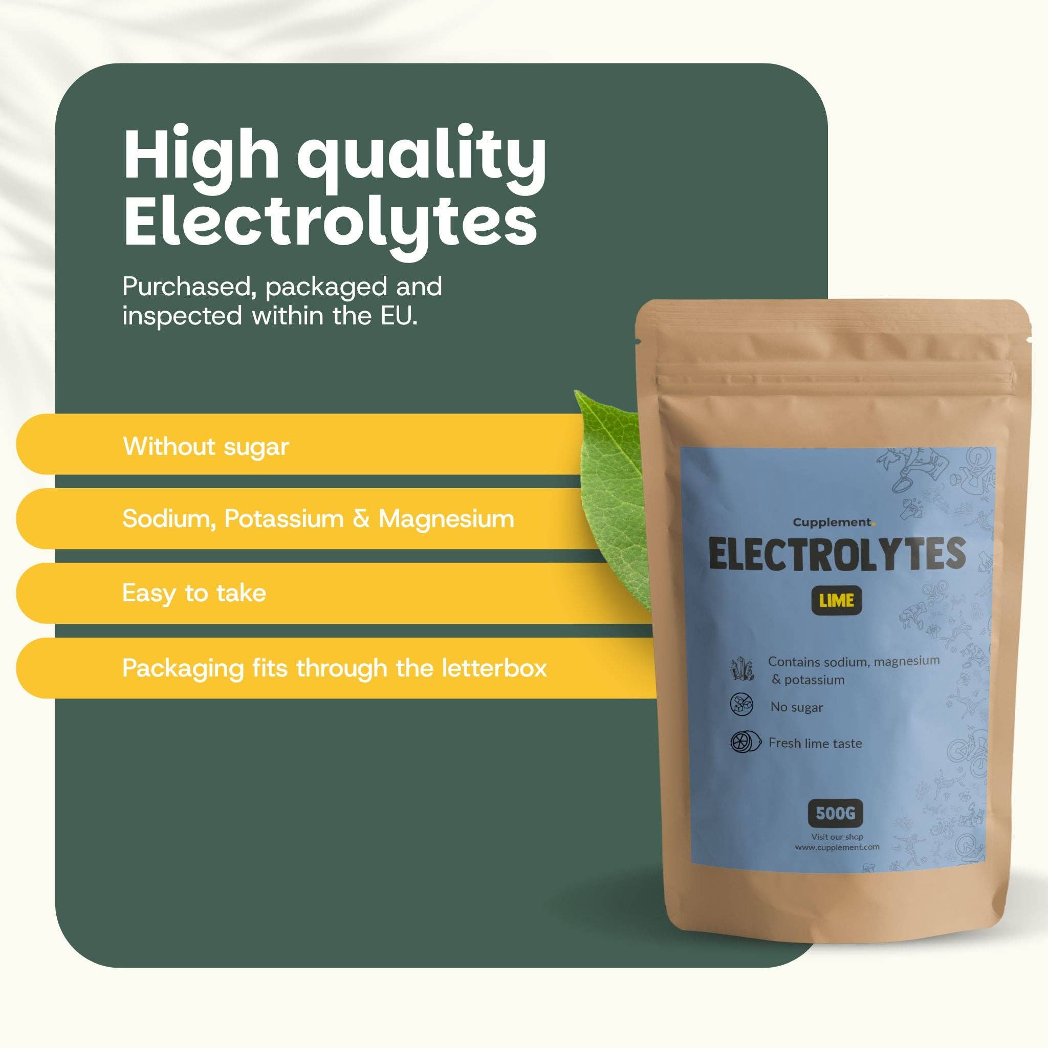 Cupplement b.v. – Bebida saudável em pó por atacado – Pó de Eletrólitos Lima Sem Açúcar 500 Gramas3