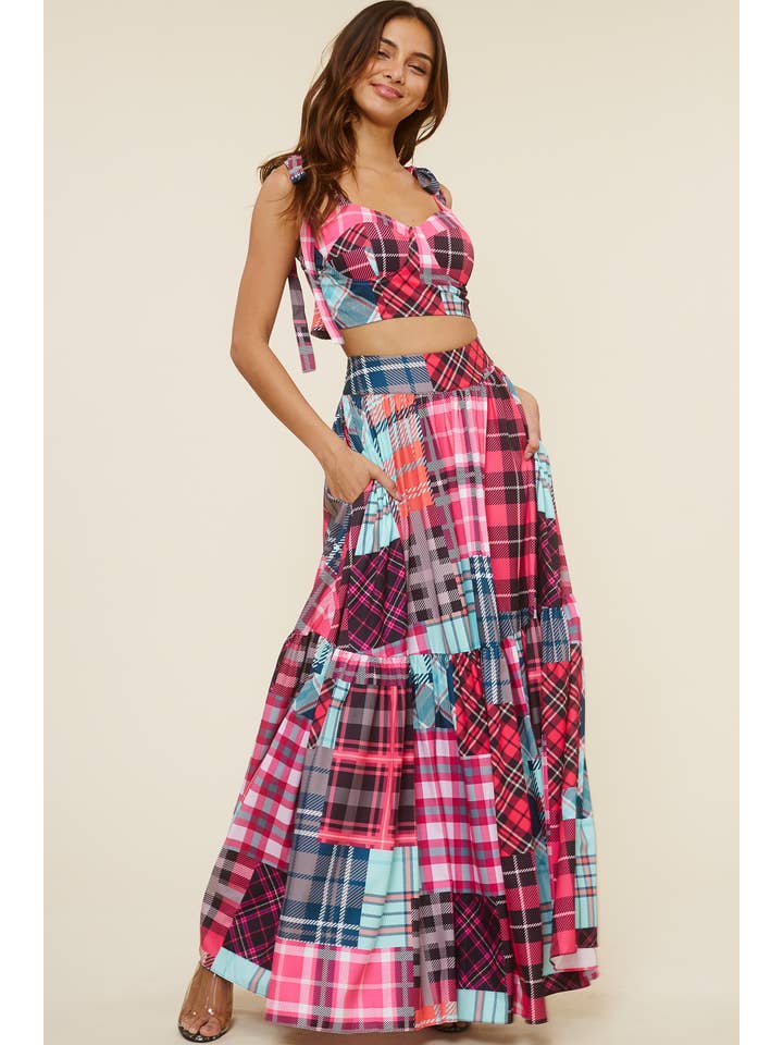 QMP Moda - Wholesale Top & Skirt Set - Women's - PATTERN BLOCKED PLAID PRINTED SET6