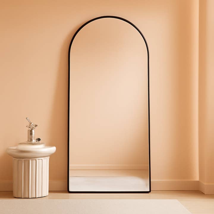 30x71 Inch Arched Full Length Mirror Black Aluminum Frame for wholesale by ShipItFurniture