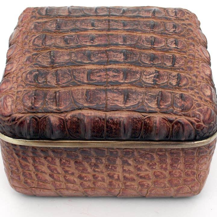 Brown Crocodile Skin Square Box for wholesale by Modern World by Contrast Inc.