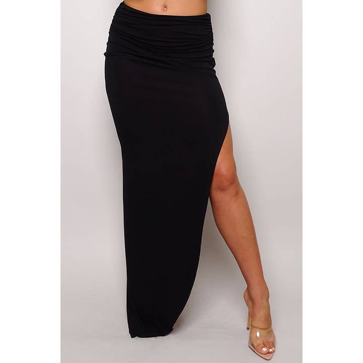 PAISLEY RUCHED WAIST MAXI SKIRT for wholesale by CEFIAN FASHION