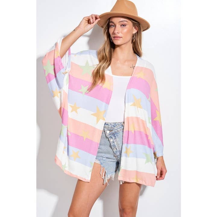 Phil Love - Wholesale Kimono - Women's - Summer star print kimono loose fit cardigan