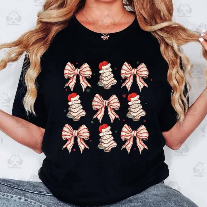 Coquette Christmas Retro Tree Cake Shirt, Christmas Bow Shir for wholesale by OneStopSapphireShop