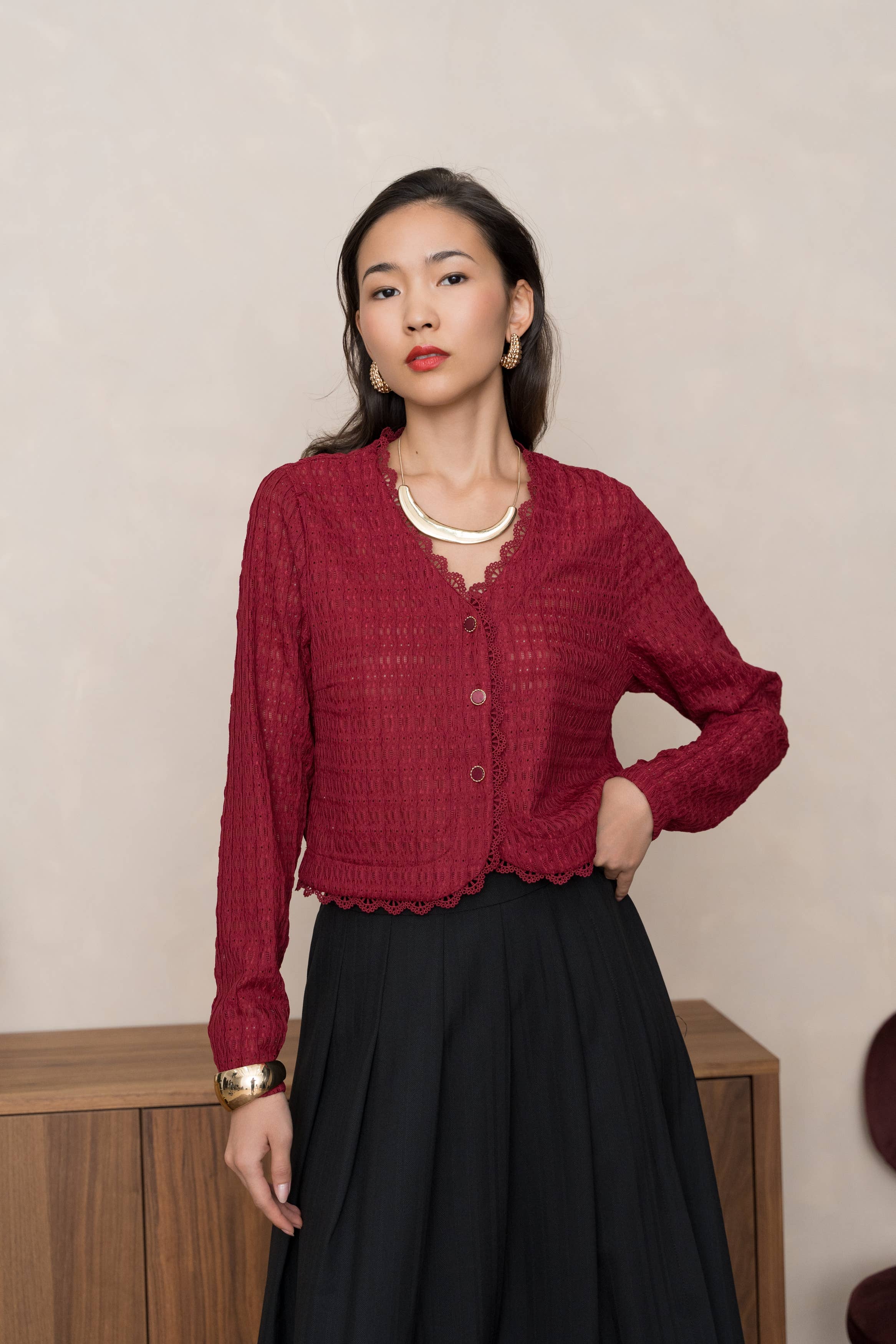 LULUMARY - Wholesale Blouse - Women's - Textured cropped blouse CH235A1
